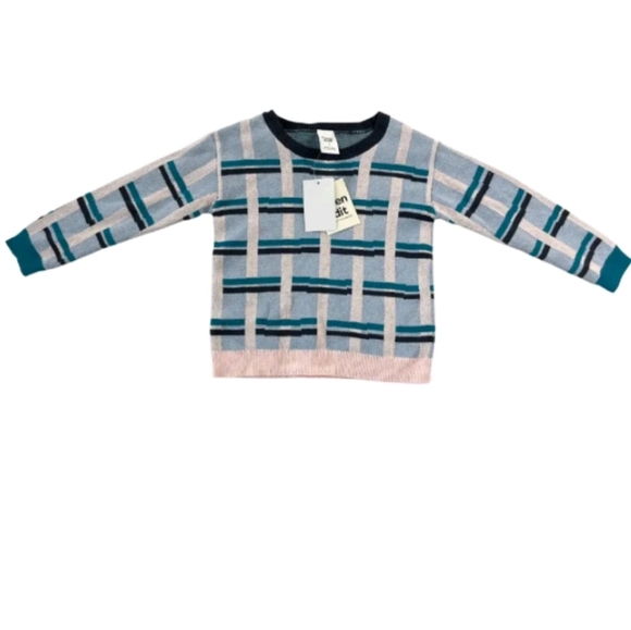 NWT Nordstrom  Open Edit Youth Blue Plaid Sweater 100% Cotton Size 8 - Picture 2 of 9